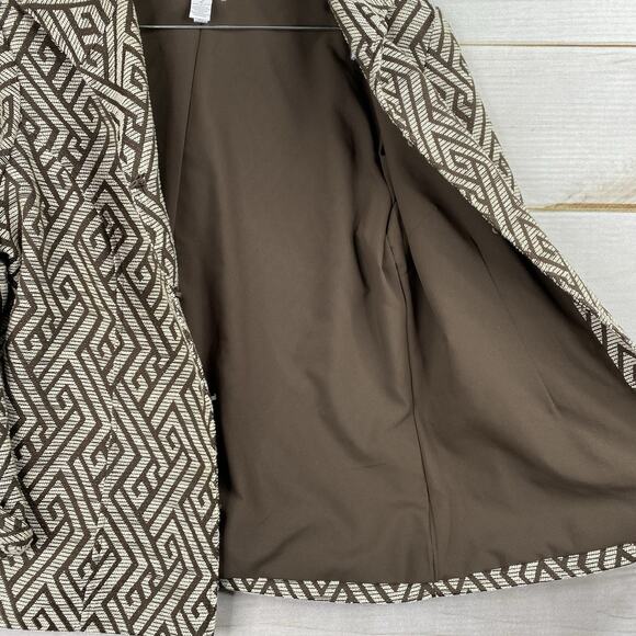 Chico's Jacket Sz 2 Womens L Brown Geometric Print Textured Lined Career Blazer - Picture 11 of 11